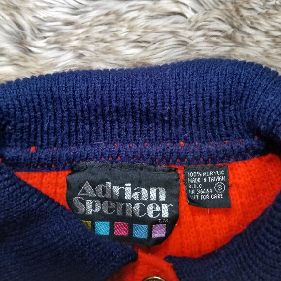 Adrian Spencer Vintage Red Knit Polo Sweater Crest Patch 80s Prep Rugby Style - Picture 3 of 8